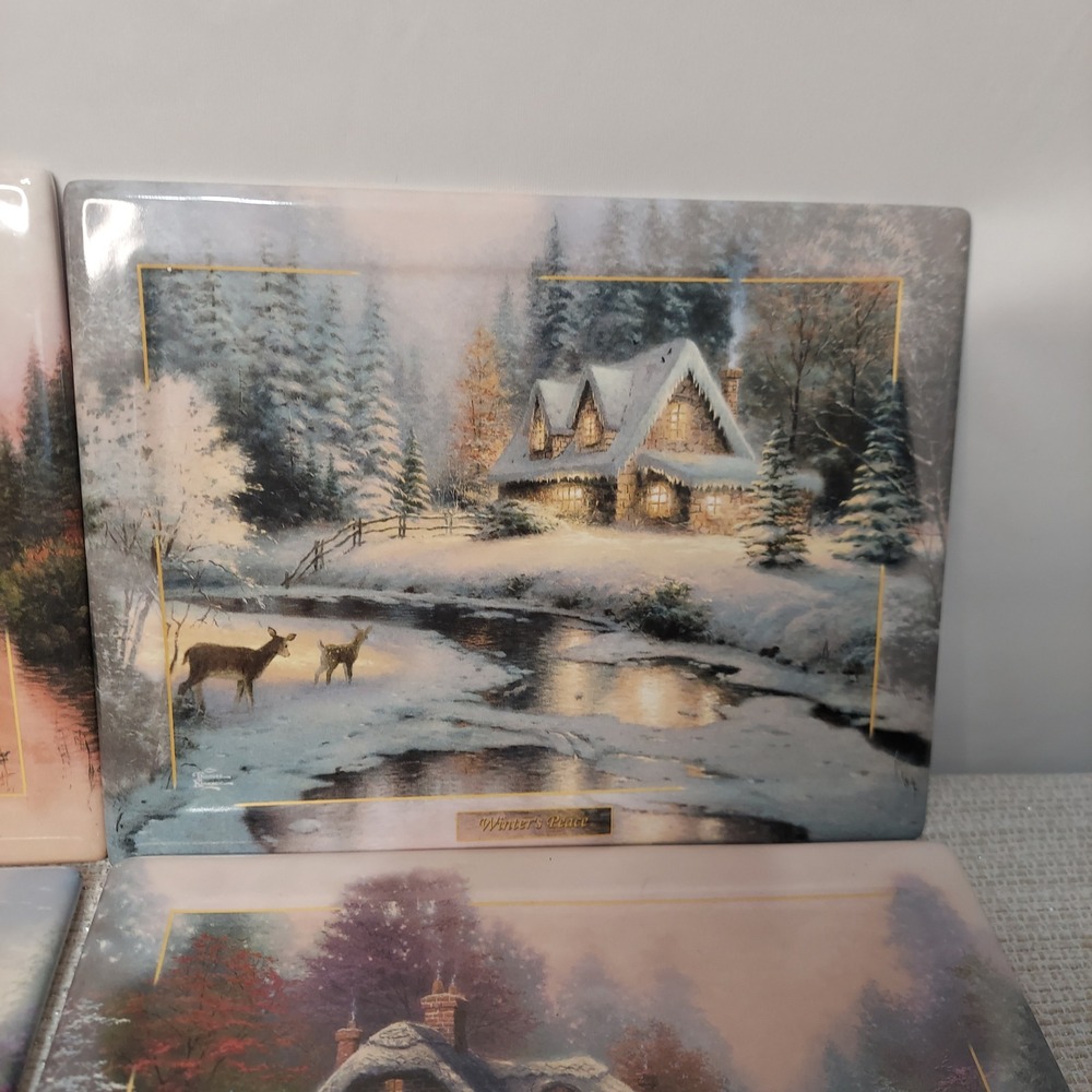 Thomas Kinkade Seasons of Reflection Bradford Exchange Ceramic Plate Set of 4 - Picture 3 of 12